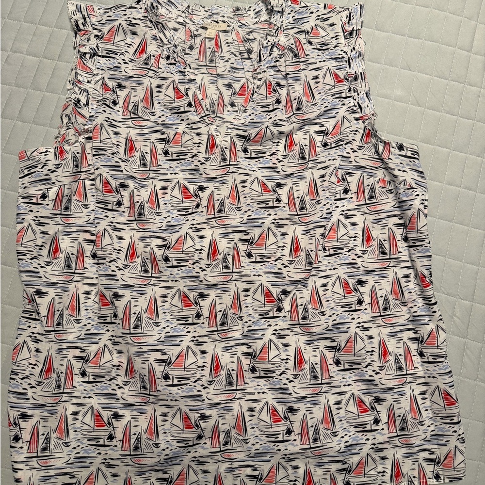 Talbots Nautical Sailboat Print Blouse